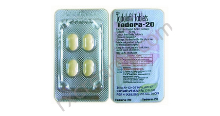 Tadora tadalafil 20 mg tablets. Made by German Remedies Pharmaceuticals.